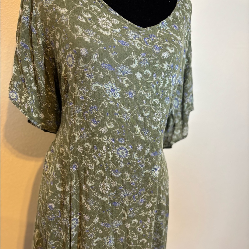Woman Within Olive and Blue Floral Dress, maxi, plus size P0083